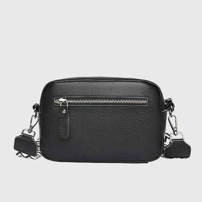 Women's Leather Shoulder Bag with Wide Patterned Strap Front