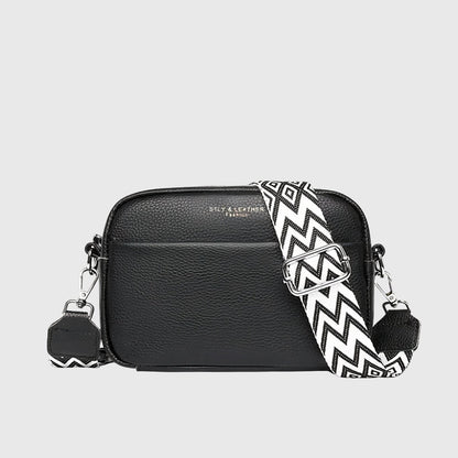 Women's Leather Shoulder Bag with Wide Patterned Strap Hero