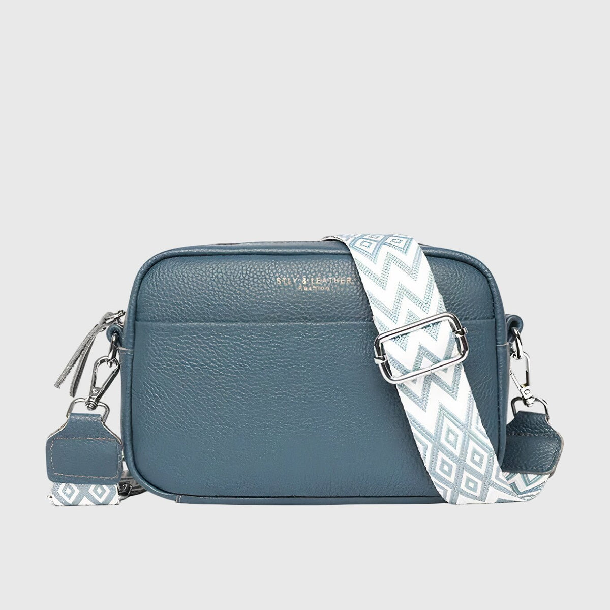 Women's Leather Shoulder Bag with Wide Patterned Strap Side