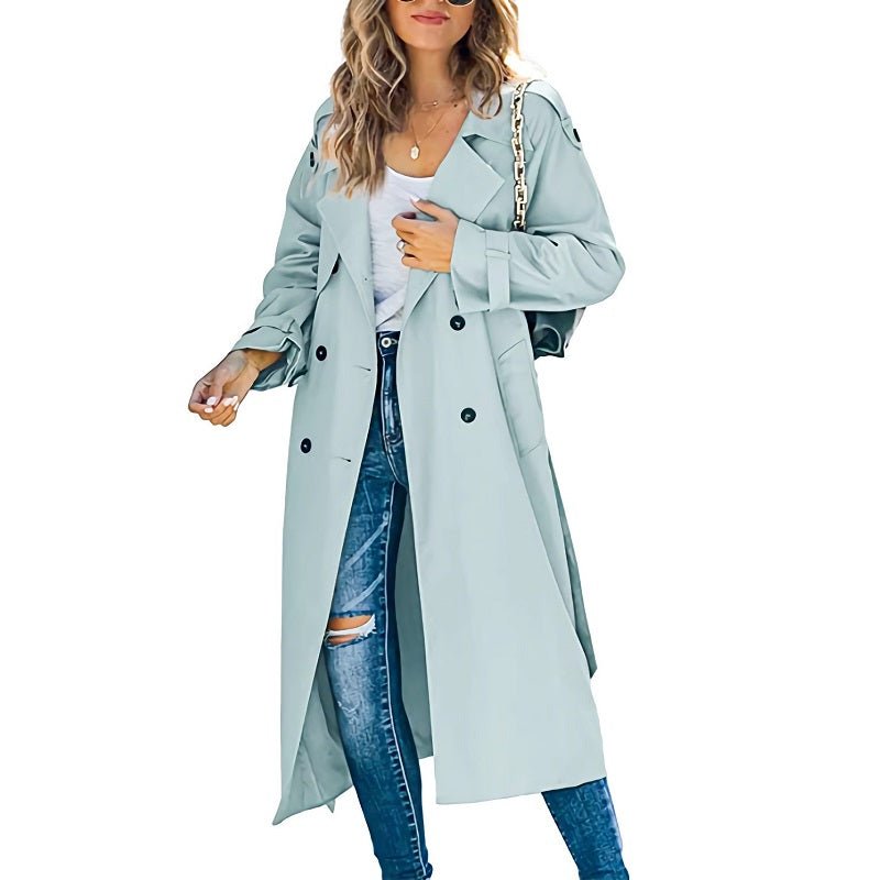 Women's Long Trench Coat | Classic Double-Breasted Style Back