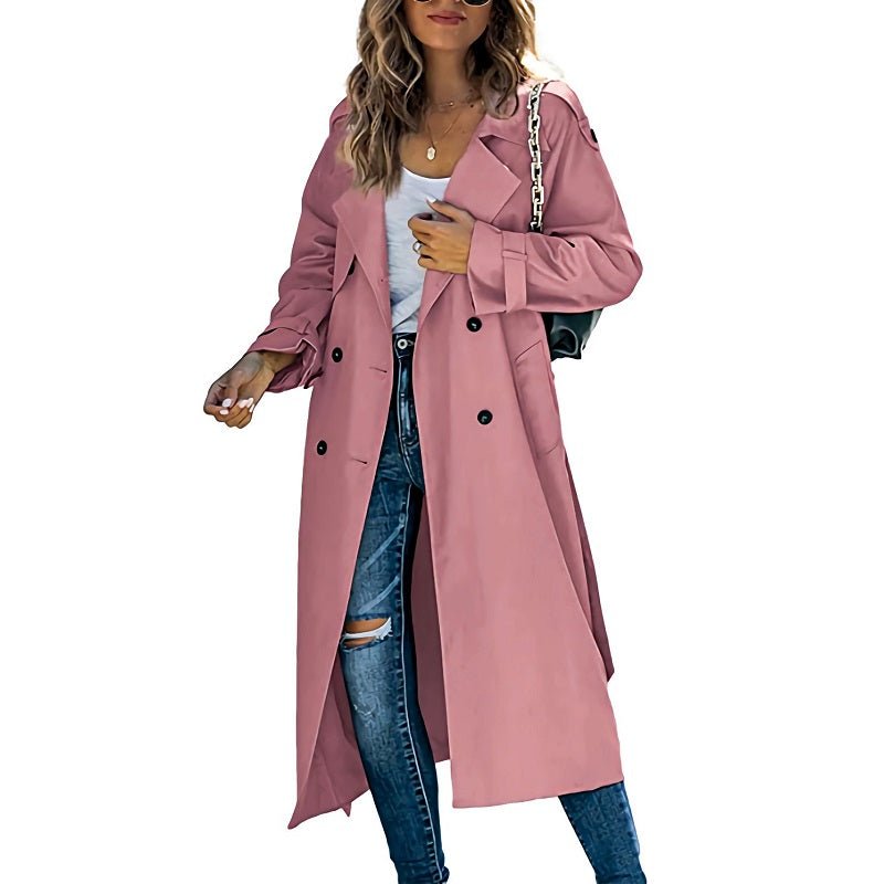 Women's Long Trench Coat | Classic Double-Breasted Style Front