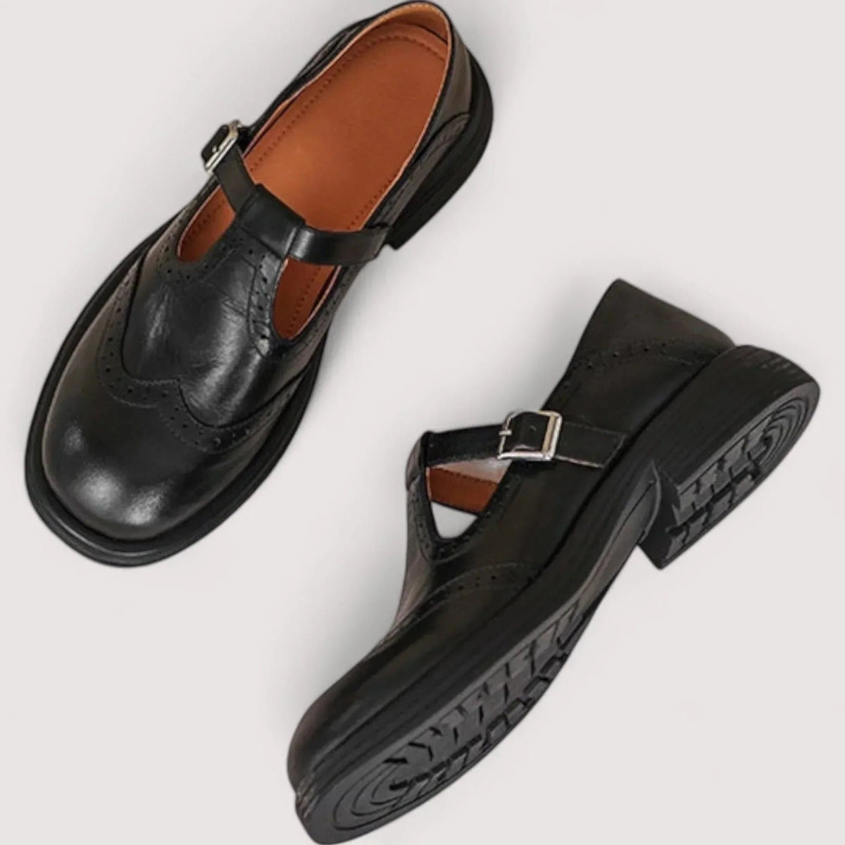 Women's Orthopaedic Leather Mary Jane Shoes with Brogue Detail Detail