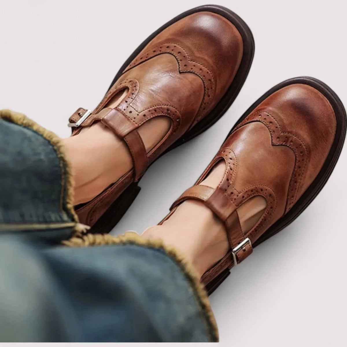 Women's Orthopaedic Leather Mary Jane Shoes with Brogue Detail Hero