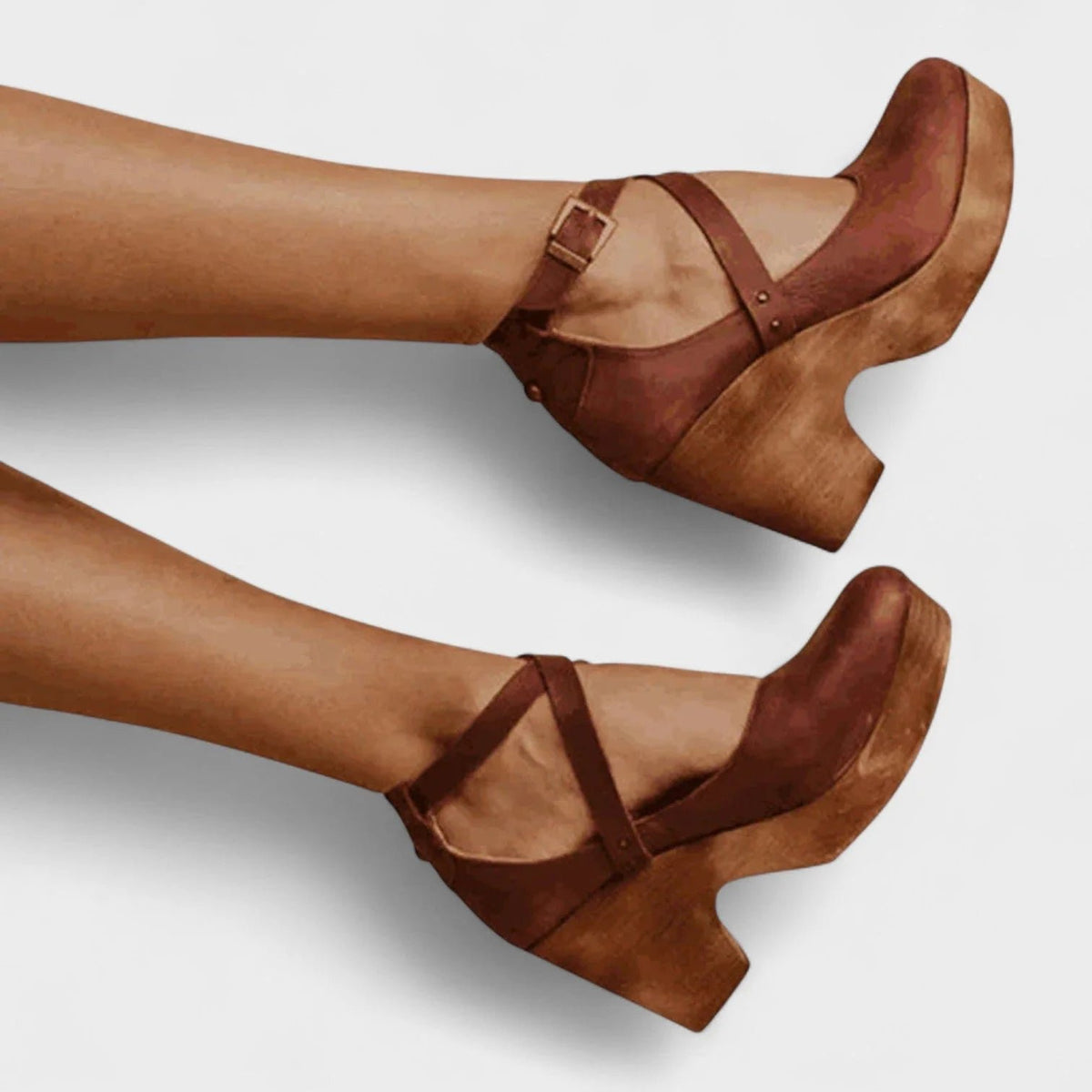 Women's Orthopedic Leather Platform Sandals with Ankle Strap Back