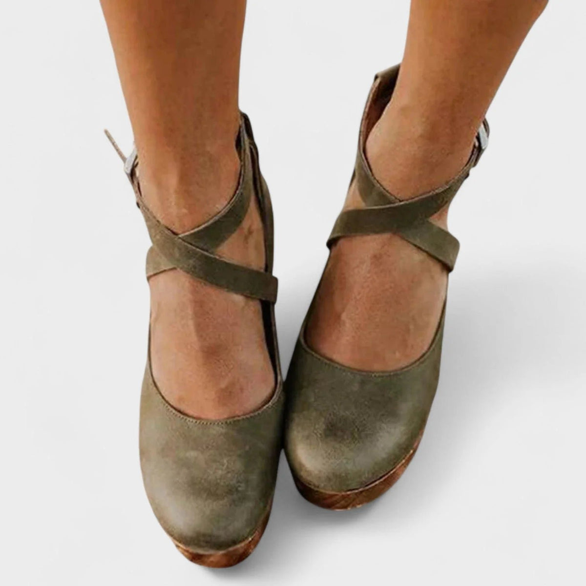 Women's Orthopedic Leather Platform Sandals with Ankle Strap Detail