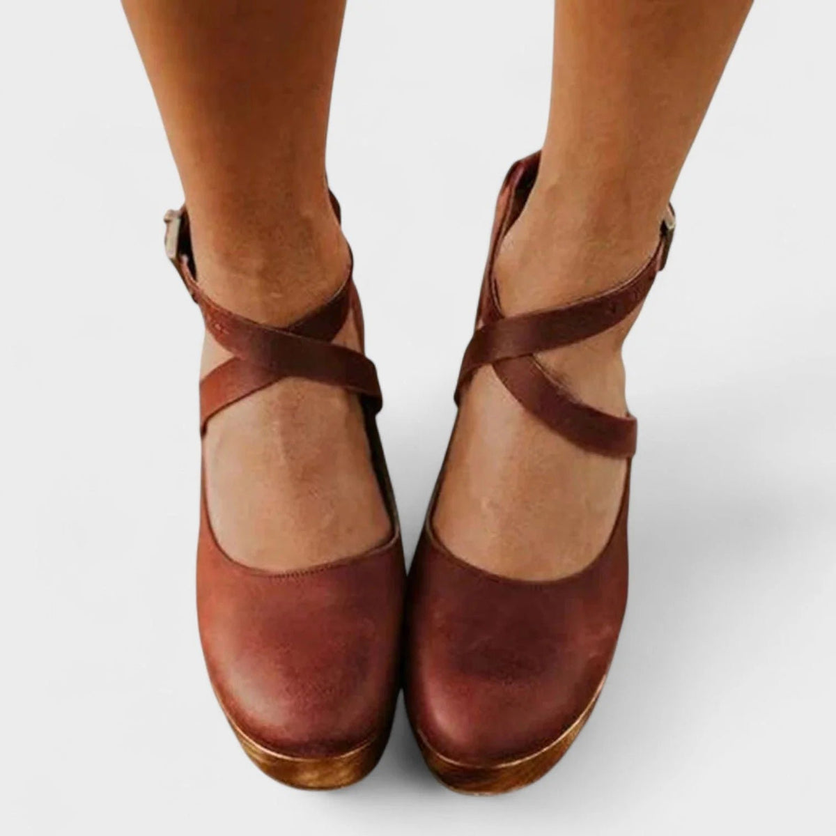 Women's Orthopedic Leather Platform Sandals with Ankle Strap Front