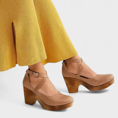 Women's Orthopedic Leather Platform Sandals with Ankle Strap Side