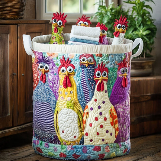 Women's Quilted Chicken Laundry Basket with Appliqué Detail Hero