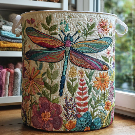 Women's Quilted Dragonfly Laundry Basket with Garden Charm Hero