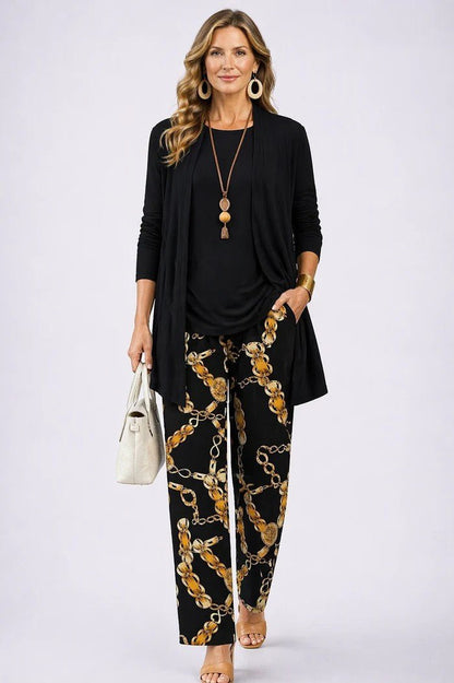 Women's Relaxed 3-Piece Set | Cardigan Top and Wide-Leg Trousers Alternate