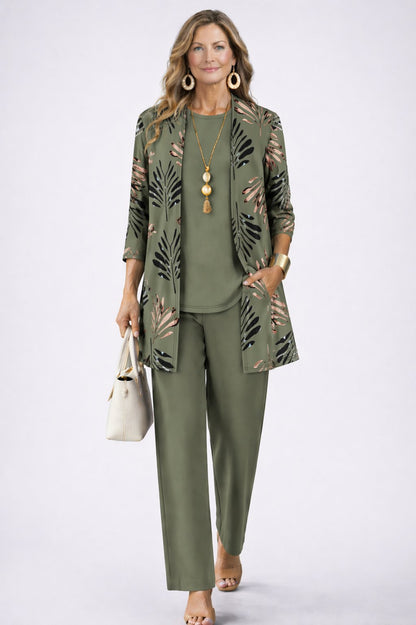 Women's Relaxed 3-Piece Set | Cardigan Top and Wide-Leg Trousers Hero