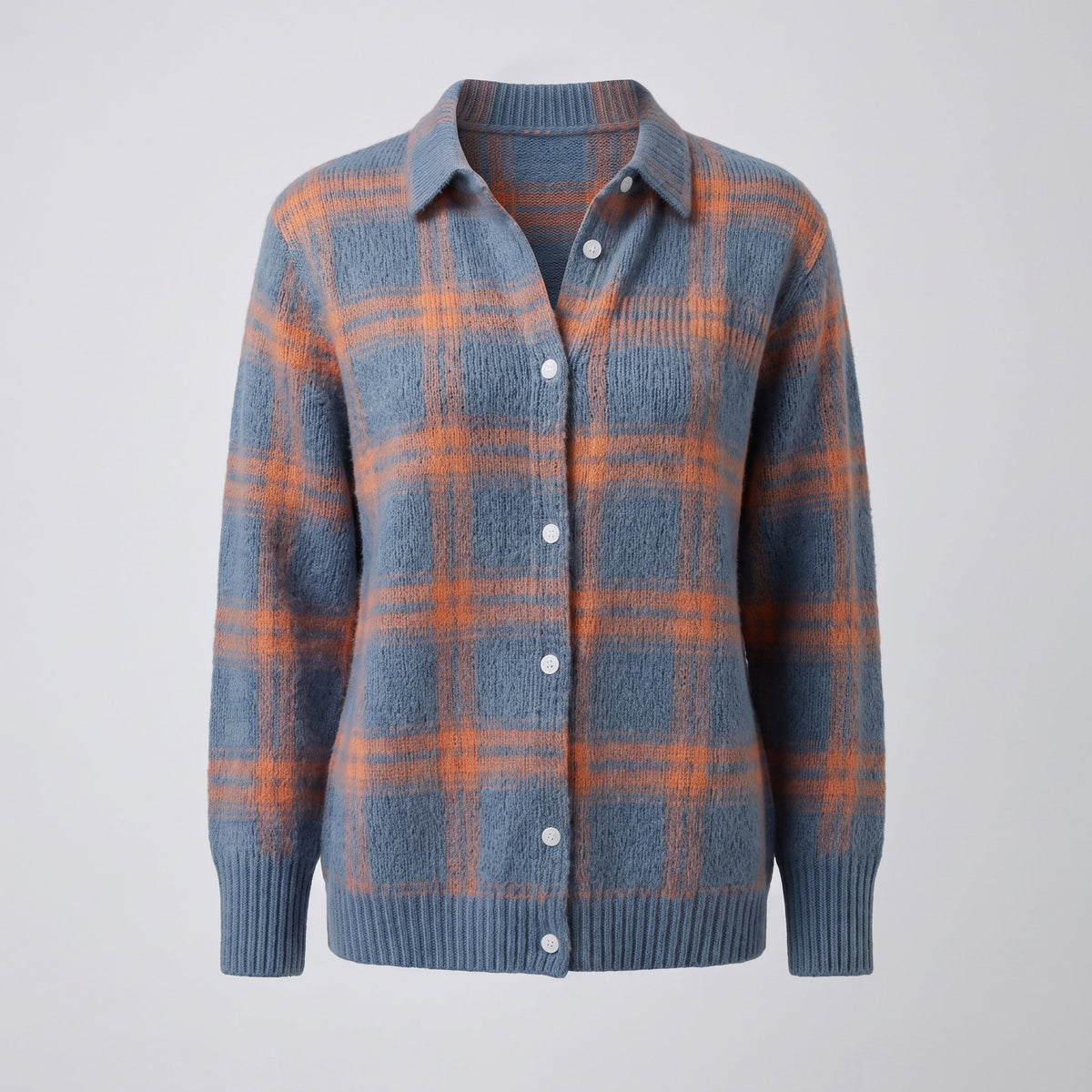 Women's Retro Check Sweater with Shirt Collar Detail