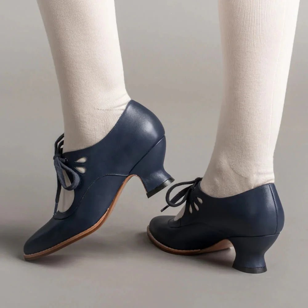 Women's Retro Leather High Heels | Flared Heel Cutout Style Side