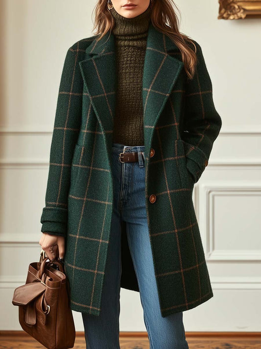 Women's Retro Plaid Tweed Coat with Lapel Collar Hero