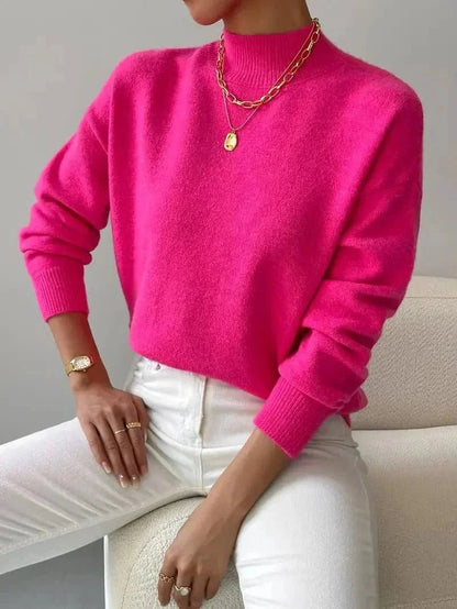 Women's Ribbed Roll Neck Sweater with Fitted Cuffs Lifestyle