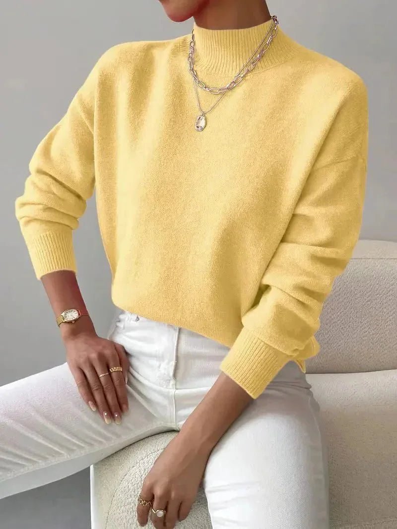 Women's Ribbed Roll Neck Sweater with Fitted Cuffs Side