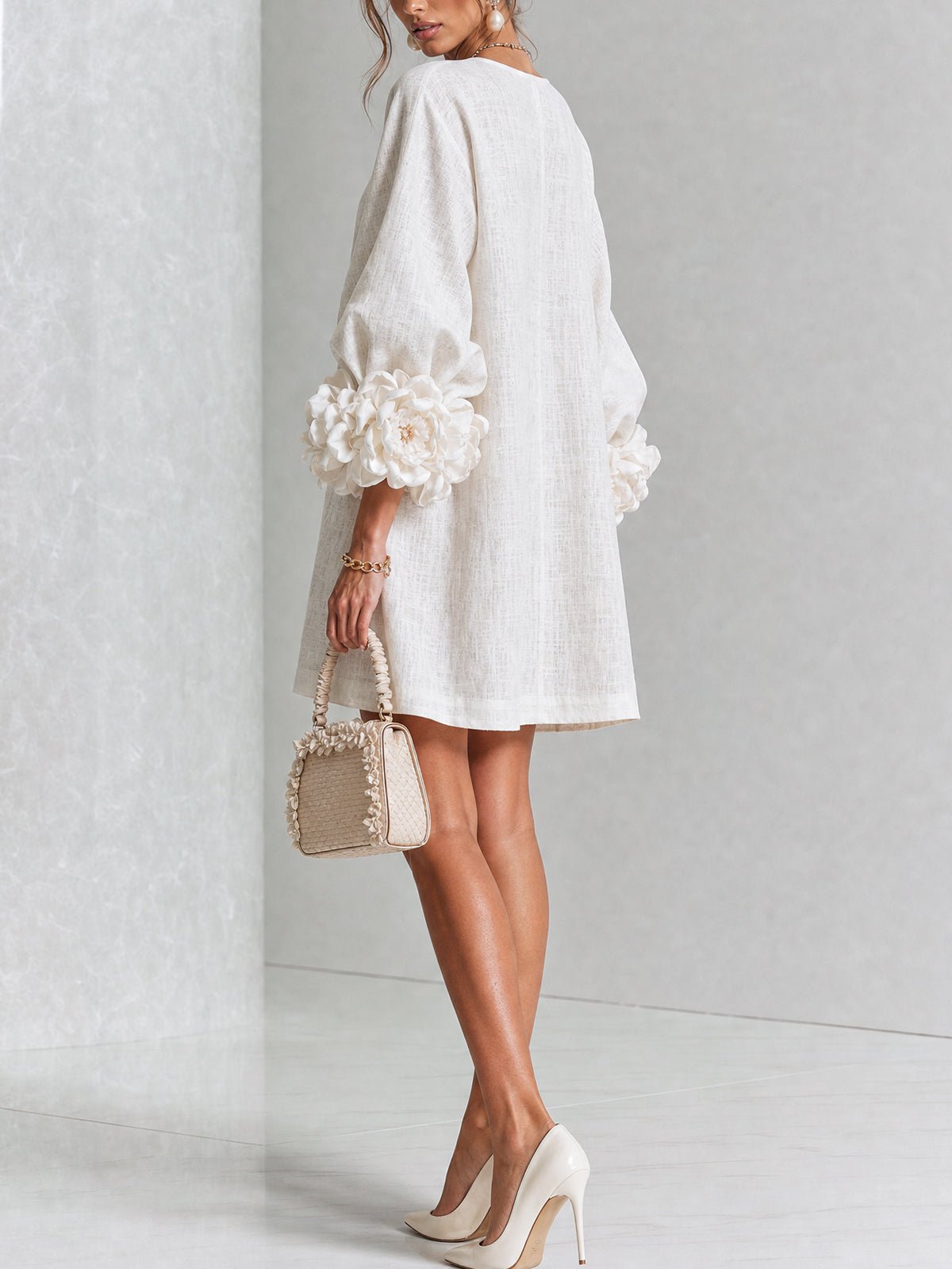 Women's Sculptural Shift Dress with Statement Sleeves Detail