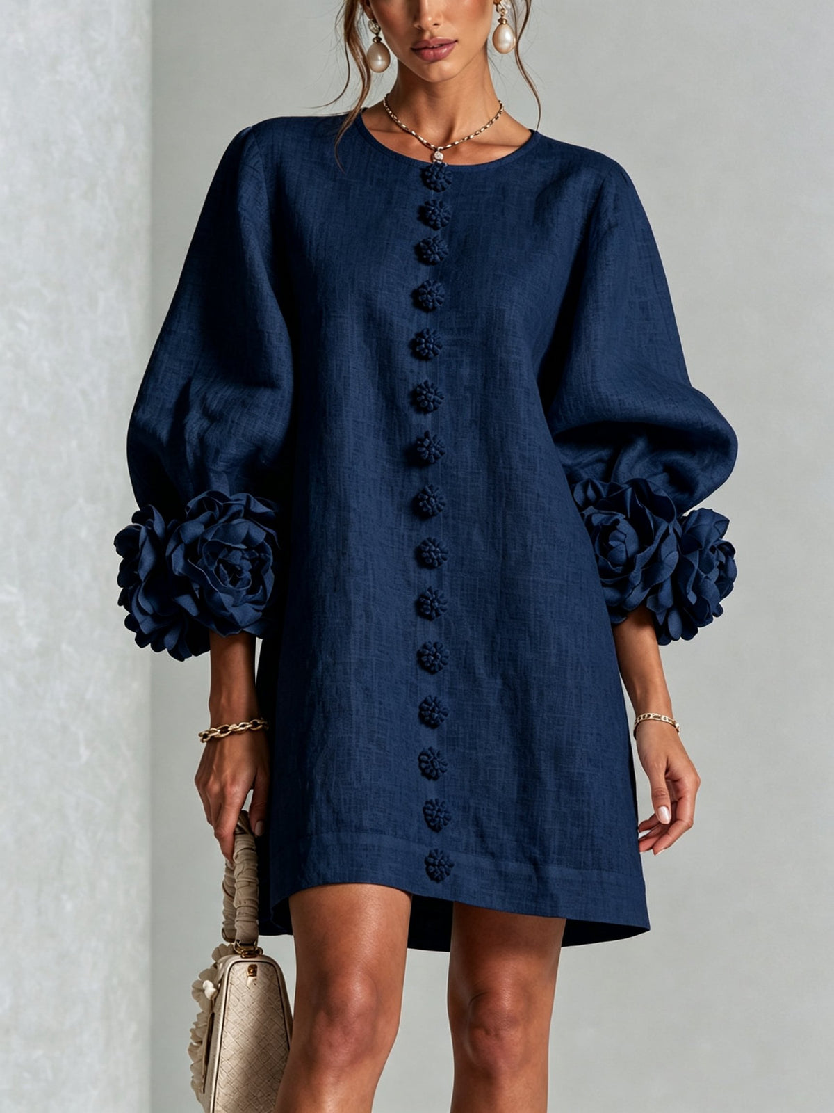 Women's Sculptural Shift Dress with Statement Sleeves View 11
