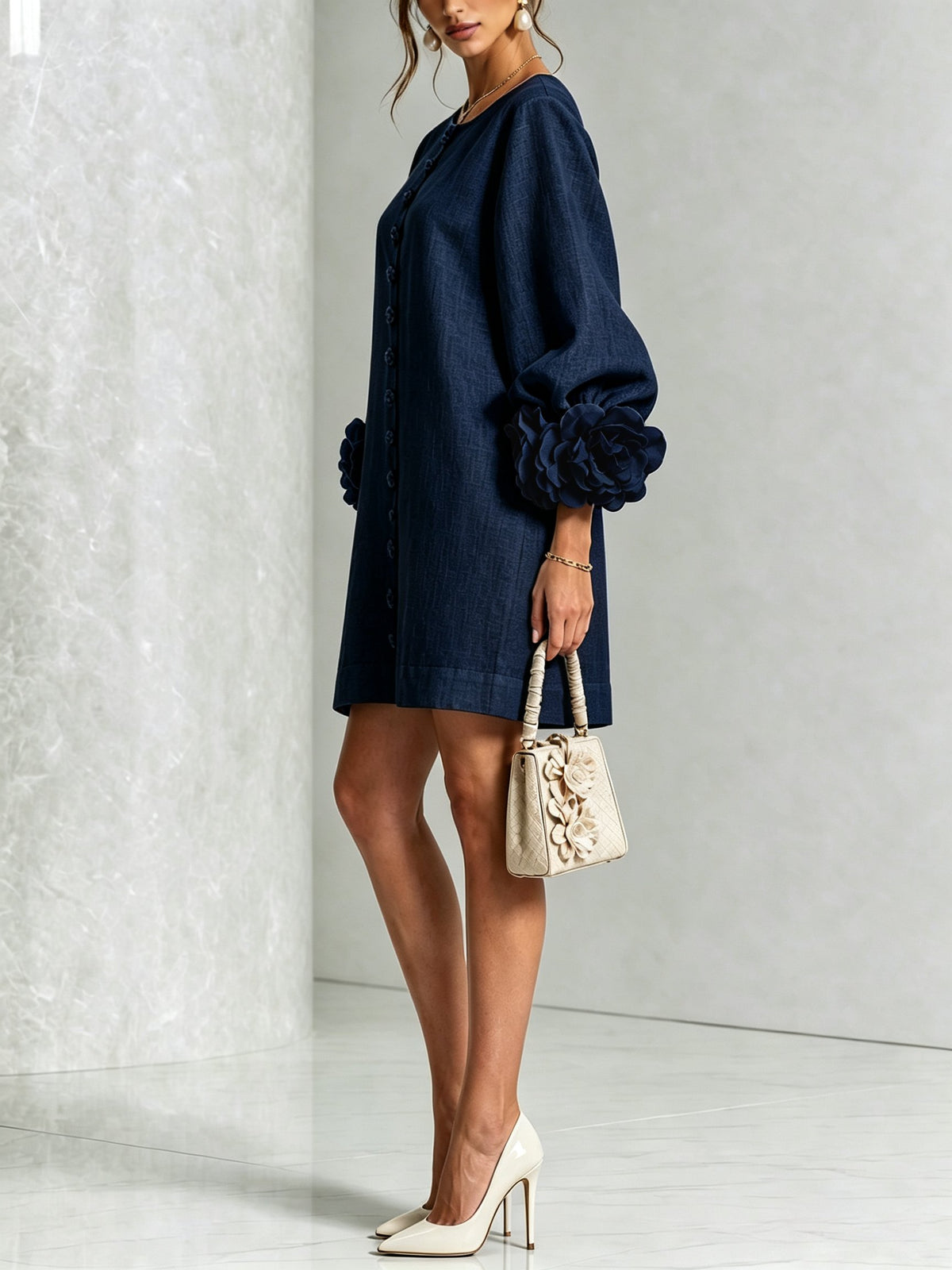 Women's Sculptural Shift Dress with Statement Sleeves View 12