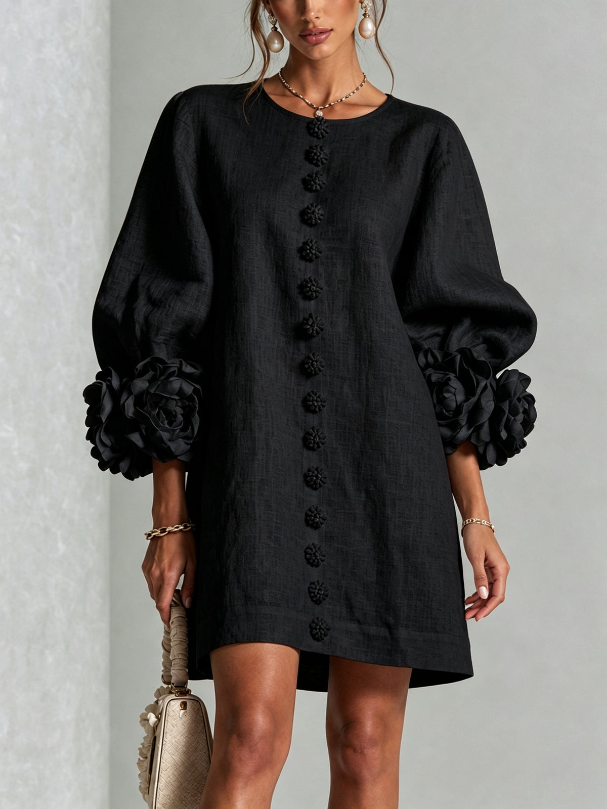 Women's Sculptural Shift Dress with Statement Sleeves View 15
