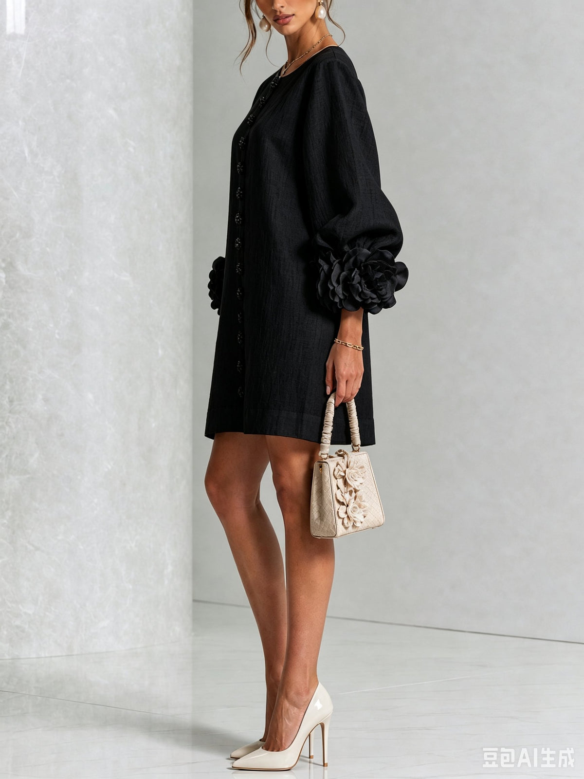 Women's Sculptural Shift Dress with Statement Sleeves View 16