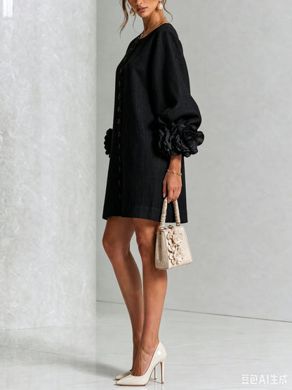 Women's Sculptural Shift Dress with Statement Sleeves View 16