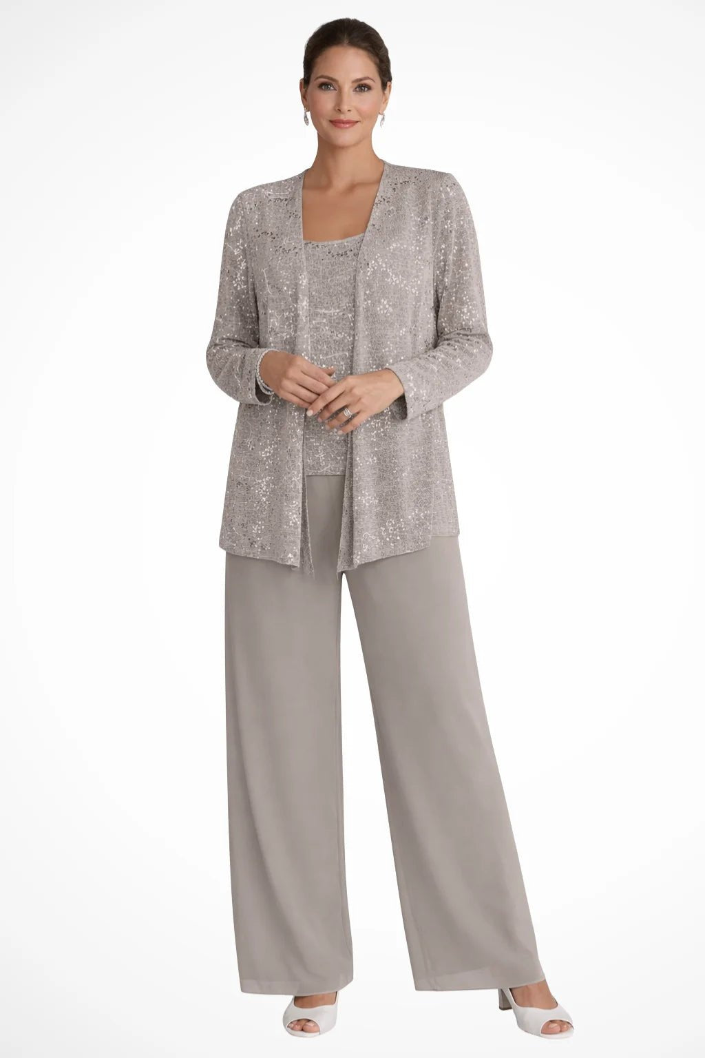 Women's Sequin Three-Piece Set | Wide Leg Evening Occasion Full