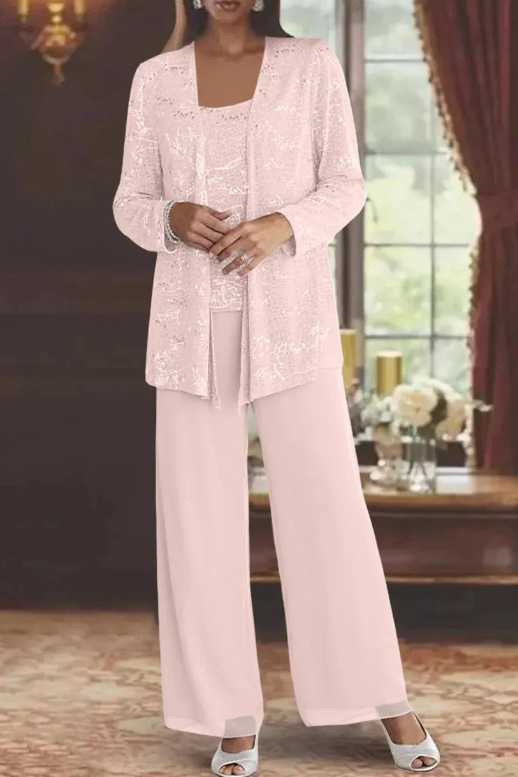 Women's Sequin Three-Piece Set | Wide Leg Evening Occasion View 12