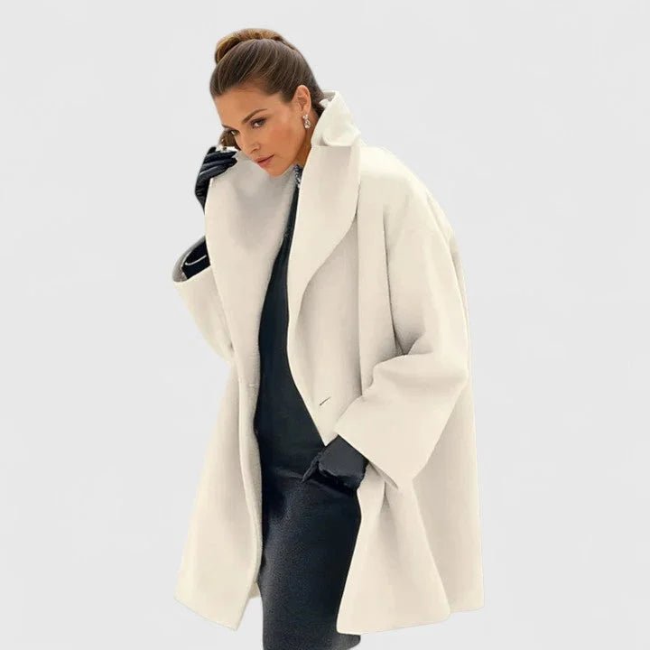 Women's Shawl Collar Wool Coat | Button-Front Winter Style Side