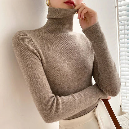 Women's Slim Cashmere Turtleneck Sweater Close Up