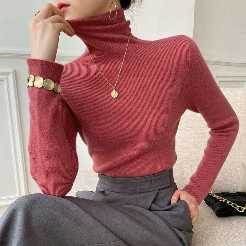 Women's Slim Cashmere Turtleneck Sweater Front