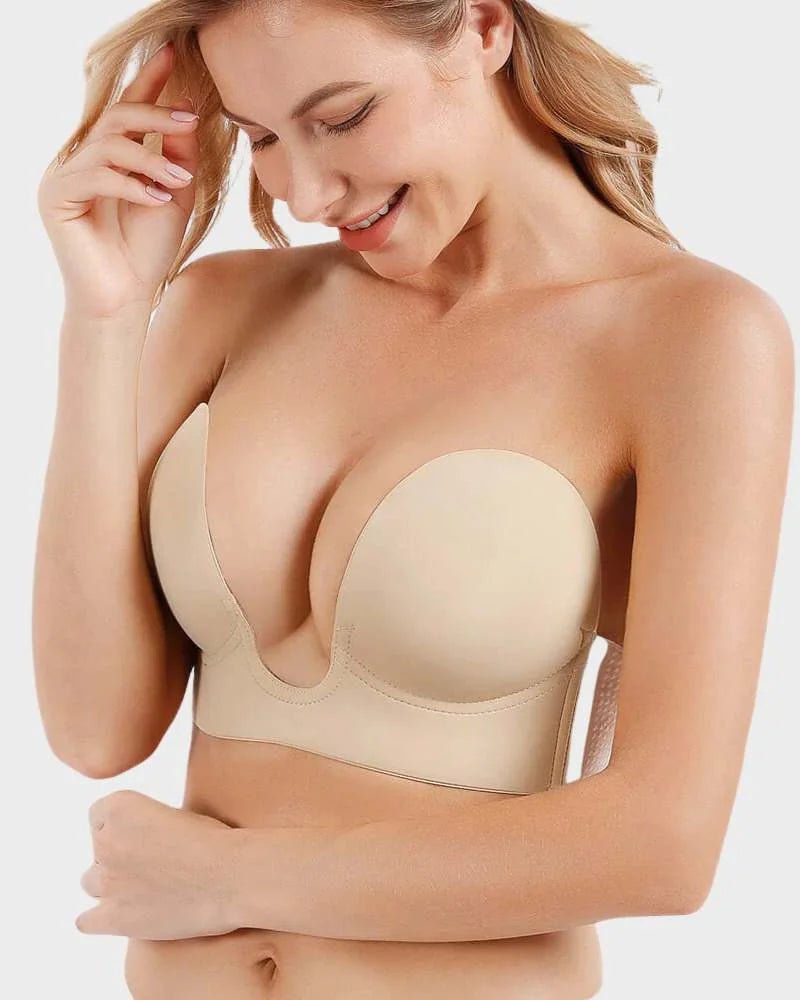 Women's Strapless Push-Up Plunge Bra with Backless Design Back