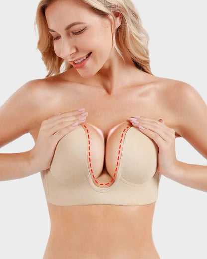 Women's Strapless Push-Up Plunge Bra with Backless Design Close Up