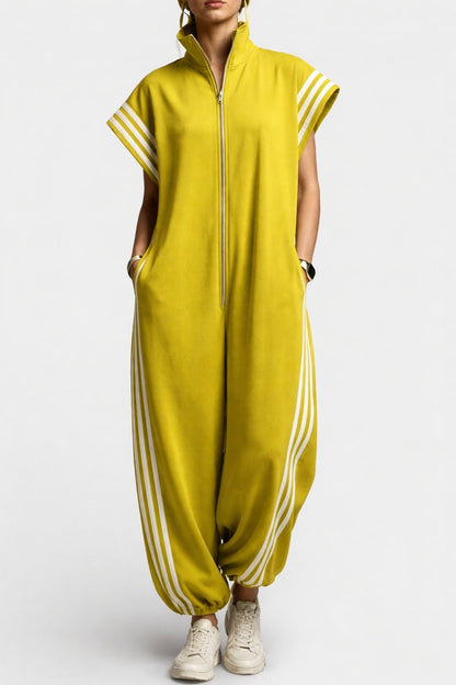 Women's Stylish Sleeveless Zip Neck Jumpsuit Back