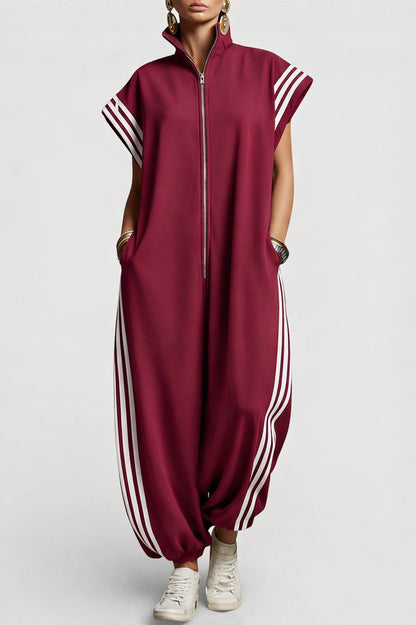 Women's Stylish Sleeveless Zip Neck Jumpsuit Front