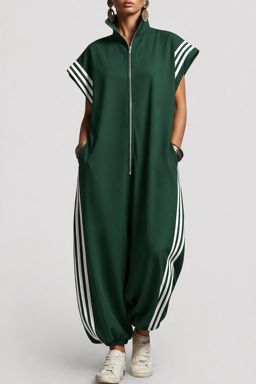 Women's Stylish Sleeveless Zip Neck Jumpsuit Side