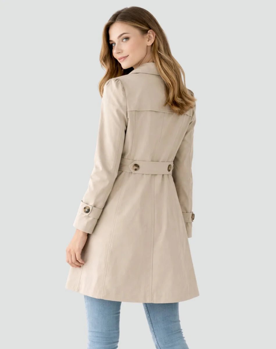 Women's Tailored Double-Breasted Trench Coat with Mid-Length Fit Back