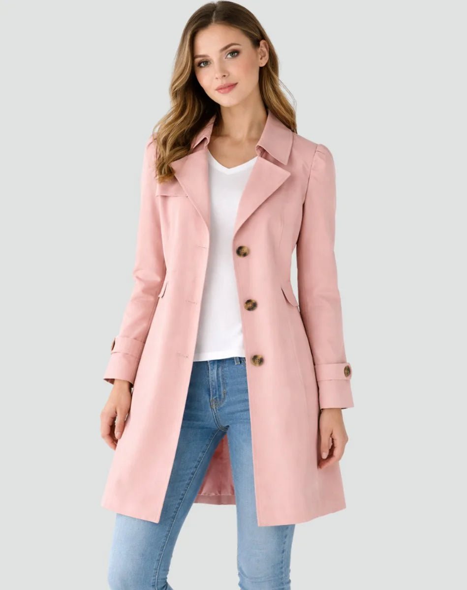 Women's Tailored Double-Breasted Trench Coat with Mid-Length Fit Side