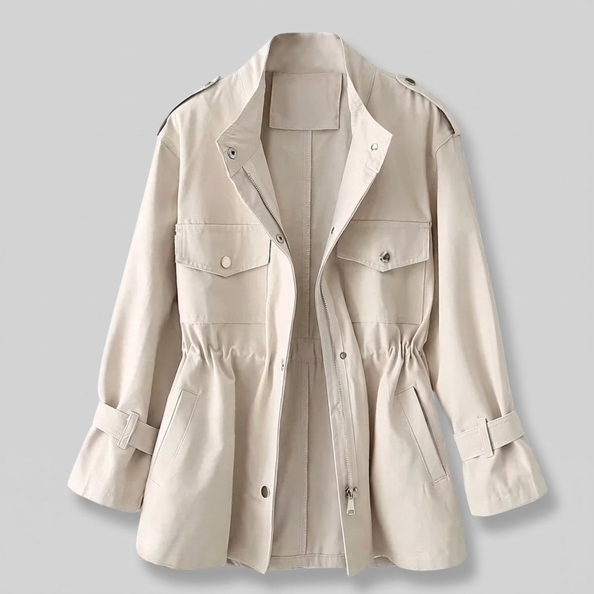 Women's Tailored Overcoat with Cinched Waist Front