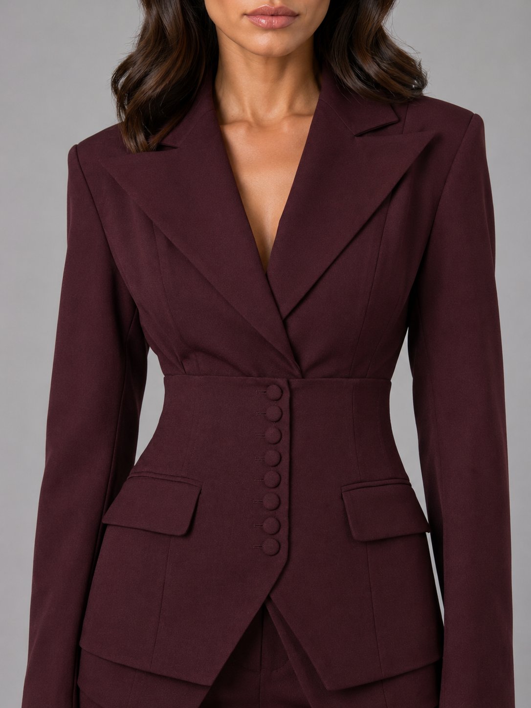 Women's Tailored Two-Piece Suit | Wide-Leg Trousers Cinched Waist Detail