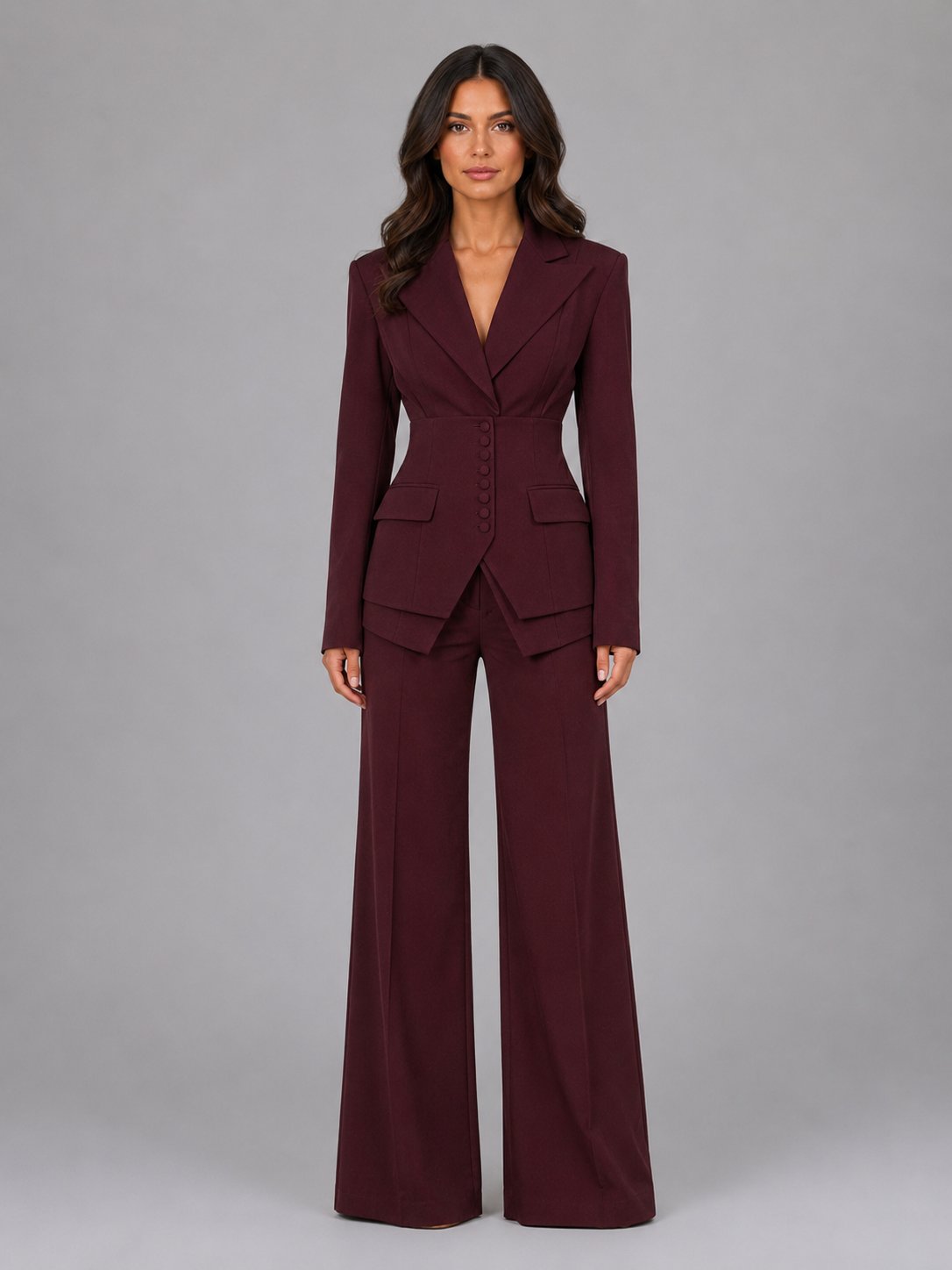 Women's Tailored Two-Piece Suit | Wide-Leg Trousers Cinched Waist Hero