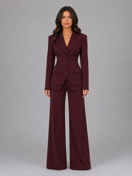 Women's Tailored Two-Piece Suit | Wide-Leg Trousers Cinched Waist Hero