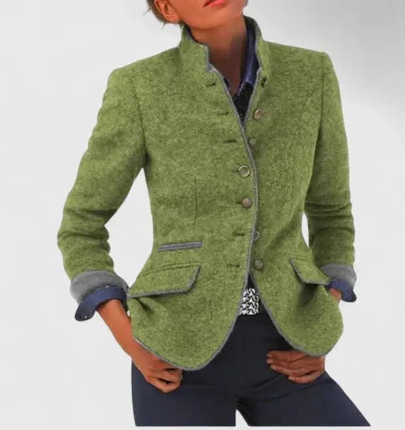 Women's Tailored Wool Blazer with Contrast Trim Side