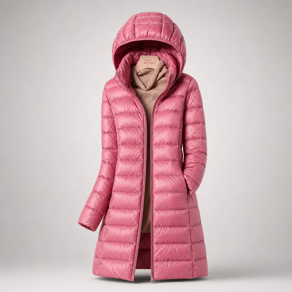 Women's Ultralight Down Jacket with Hooded Shell Angle