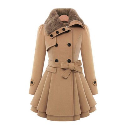 Women's Vintage Flair Trench Coat with Tiered Hem Front