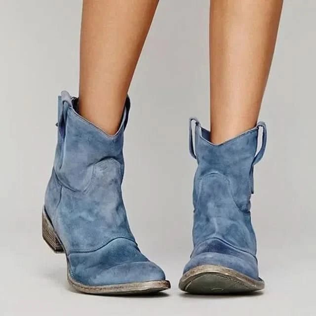 Women's Vintage Western Ankle Boots with Pull-Tab Detail