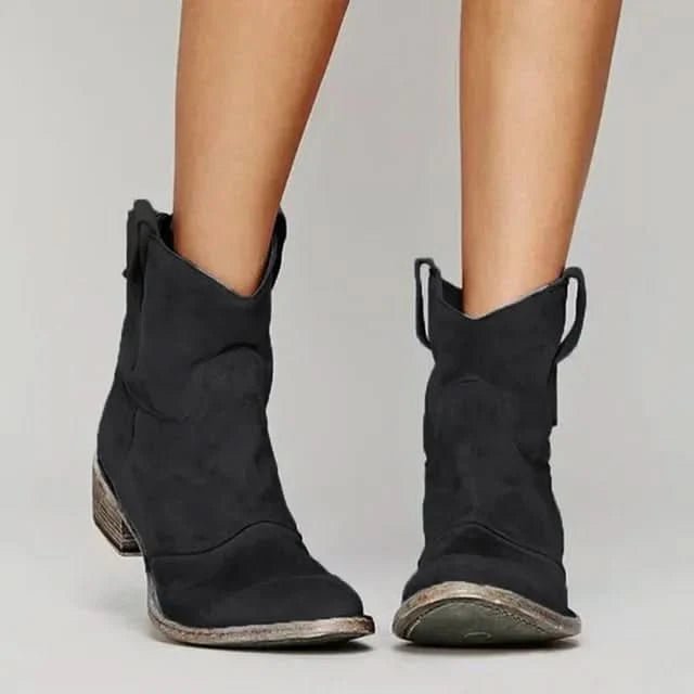 Women's Vintage Western Ankle Boots with Pull-Tab Front