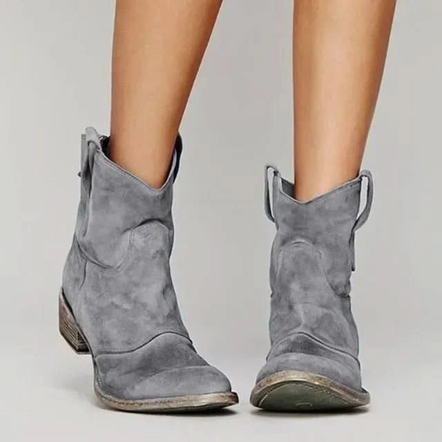 Women's Vintage Western Ankle Boots with Pull-Tab Side