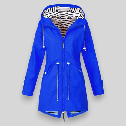 Women's Waterproof Hooded Jacket with Drawstring Waist Back