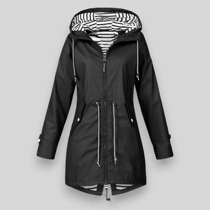 Women's Waterproof Hooded Jacket with Drawstring Waist Close Up